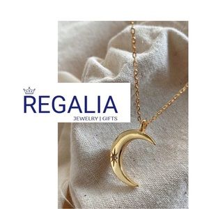 ✨18k Gold Vermeil Italian Sterling Silver Moon w/Crystal Star Necklace✨